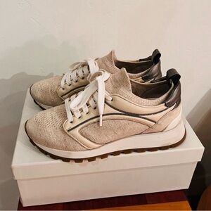 Brunello Cucinelli Cream and Brown Sneakers